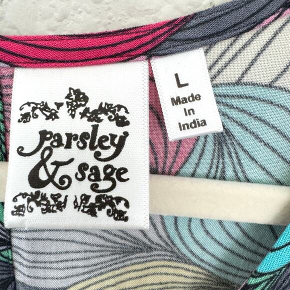 Parsley & Sage Womens Midi Dress Size L Abstract Leaf Lightweight Flowy Artsy - Picture 2 of 7